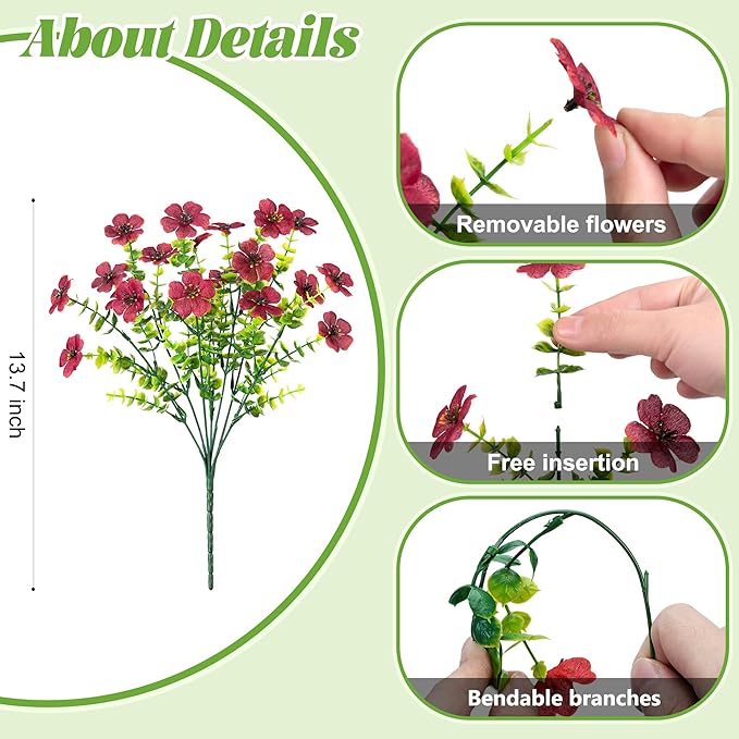 Artificial Flowers for Outdoors Potted Spring Decor, 12 Bundles Fake Summer Daisy with Realistic Eucalyptus Leaves, Faux Plants for Greenery Boxwood Porch Patio Garden Pot Lawn