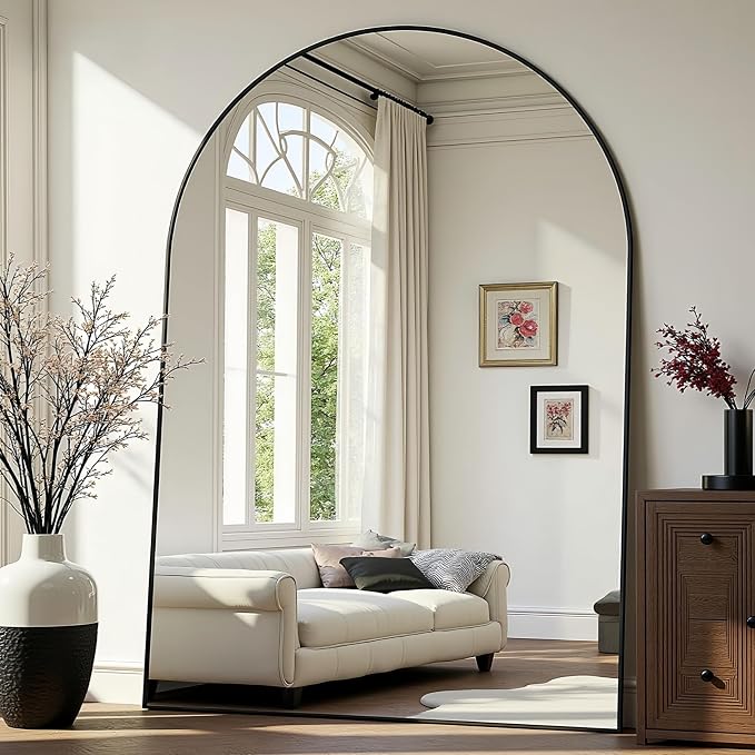 Prywot Full Length Mirror, Oversized 90"x46" Arched-Top Floor Mirror, Free Standing Mirrors, Modern Full Body Mirrors with Aluminum Alloy Frame for Bedroom,Living Room, Black