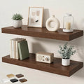 Floating Shelves for Wall 32 in x 9.3 in Deep, Wall Mounted Rustic Wood Shelf with Invisible Brackets for Storage & Display, Living Room Bedroom Bathroom, Walnut, 2 Pack