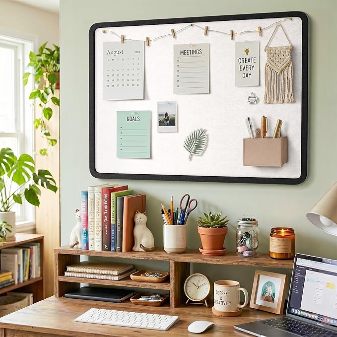 Bulletin Board, 48 x 36 inches Decorative Felt Board Foldable Photo Board Pin Boards, Cork Board Alternative for Walls, Office, Home, Classroom with Pushpins ＆ Small Storage Bag, Black