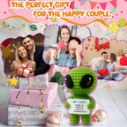 MAMAGIFTREE I Love You Wedding Anniversary Present for Him Boyfriend Husband Fiance Wife Her with Small Card, Valentines Day Gifts Women Men - Romantic Theme Crochet Alien Decor
