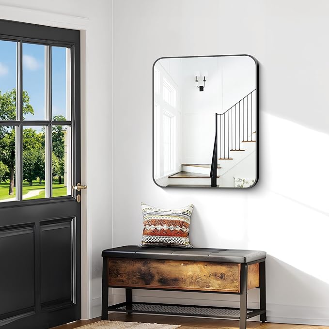BONEWEI 30x36 inch Bathroom Mirror 2-Pack,Black Rectangle Mirror,Wall Mounted Bathroom Frame Vanity Mirror with Round Corner for Bedroom Living Room, Entryway Hangs Horizontal or Vertical