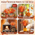 22 Bundles Artificial Fall Flowers for Outdoor Decoration, 9 Styles Autumn Thanksgiving Halloween Decor with Persian Leaves, Lavender, Eucalyptus, Maple Leaves for Window Box Patio Fireplace Decor