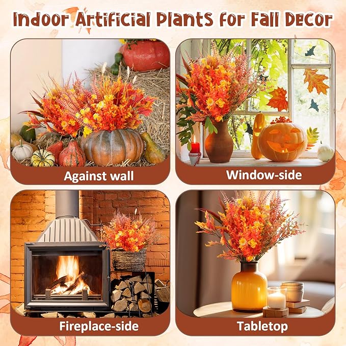 22 Bundles Artificial Fall Flowers for Outdoor Decoration, 9 Styles Autumn Thanksgiving Halloween Decor with Persian Leaves, Lavender, Eucalyptus, Maple Leaves for Window Box Patio Fireplace Decor