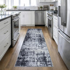 2.6'x10' Runner Rug Washable Rug: Modern Abstract Soft Thin Runner Rug Dark Black