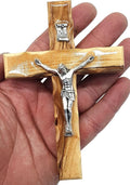 Zuluf 4.7" Catholic Wall Crucifix Olive Wood Cross with Silver Jesus Corpus – Handmade Christian Religious Wall Hanging Decor – Faith Gift from Jerusalem CRS058