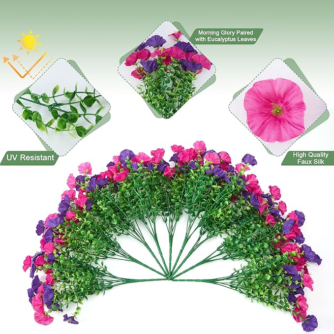 Artificial Flowers for Outdoors Decoration,20 Bundles Fake Morning Glory Petunias for Outside Artificial Faux Plants for Home Porch Patio Balcony Planter Yard Garden Light Purple