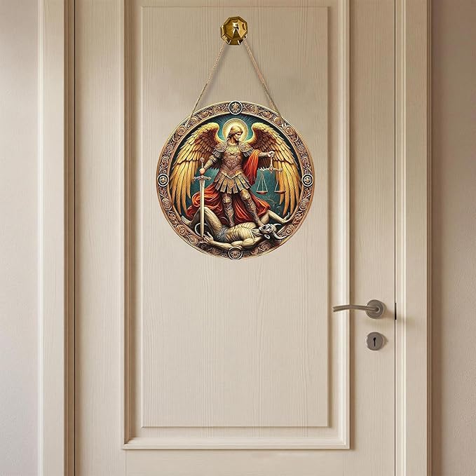 St. Michael San Miguel Arcangel Wall Pediments Home Decor Door Sign Plaques Hanging Pendant Decorations Batter Guard Angel Christian Religious Ornaments (B)