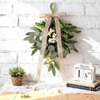 6 PCS Artificial Spring Summer Green Eucalyptus Teardrop Swag with Ribbon Bow 16" Vintage Mini Green Light Swag with White Berry Festive Sconce Lighting Decor for Farmhouse Porch Door Wedding Decor