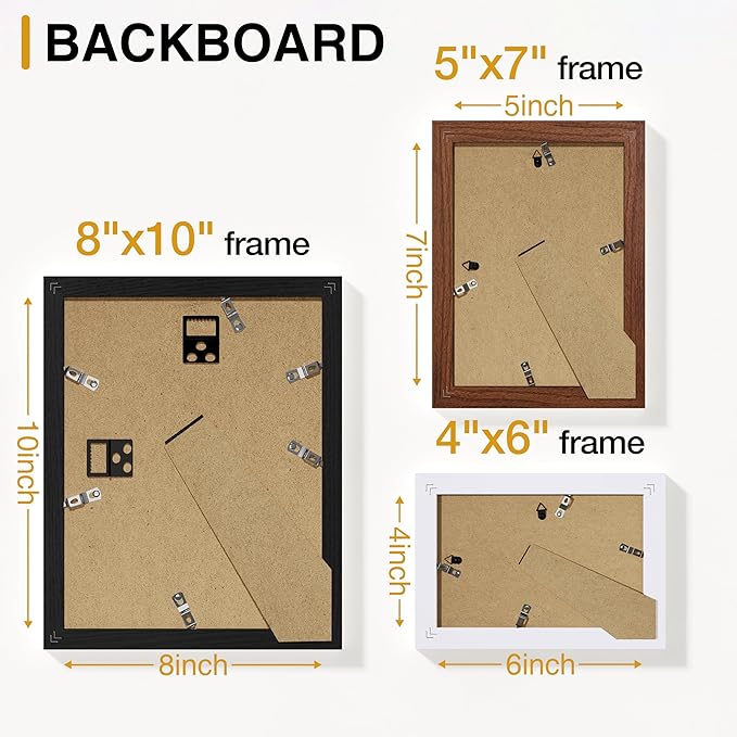 Vittanly 15 Pack Picture Frames Collage Wall Decor, Multi Sizes Including 3pcs 8x10, 6pcs 5x7 and 6pcs 4x6 Photo Frames, Gallery Frame Set for Wall or Tabletop Display, Black, Walnut Brown and White