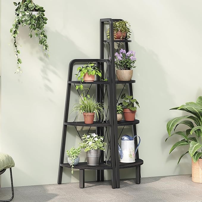 HOOBRO Corner Shelf, 3-Tier Corner Shelf Stand, 40" Tall Ladder Bookshelf, Industrial Corner Display Shelf Plant Stand for Living Room, Kitchen, Home Office, Black BB143CJ01