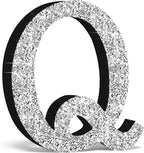 Qunclay 8'' Silver Crystal Diamond Bling Letters Crushed Diamond Decoration Wooden Glitter Letter with Screw and Hooks Rhinestone Gift for Wedding Y2k Mcbling Bedroom Wall Decor (Letter Q)