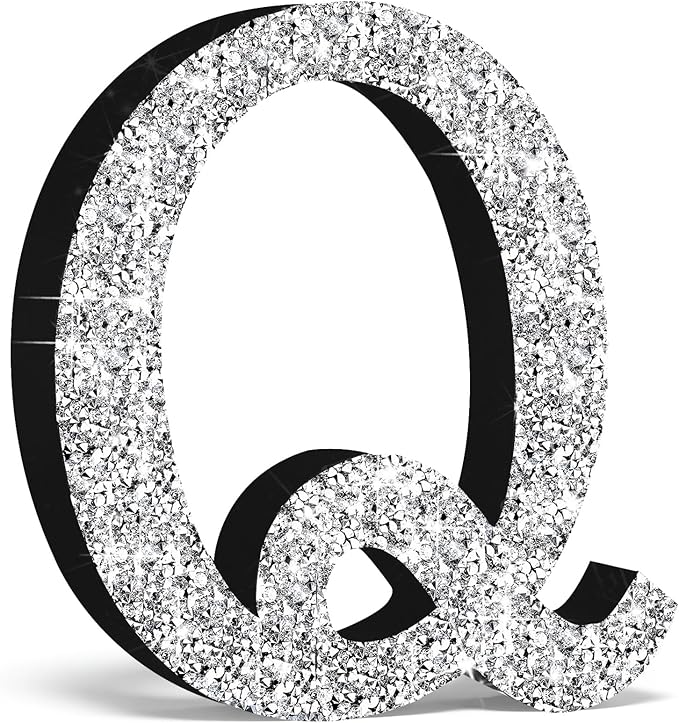 Qunclay 8'' Silver Crystal Diamond Bling Letters Crushed Diamond Decoration Wooden Glitter Letter with Screw and Hooks Rhinestone Gift for Wedding Y2k Mcbling Bedroom Wall Decor (Letter Q)