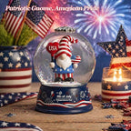 Patriotic 4th of July Gnome Snow Globe Lantern with Music - Light Up Water Globe with Swirling Glitter, USB or Battery Operated,Lighted Independence Day Decor Indoor, Patriotic Decor Gift (Gnome)