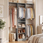Cyclysio 4FT Small Closet System, 80"H Closet Organizer System with 4 Closets Rods & 3 Shelves, 48" Closets Organizers and Storage for Small Bedrooms, Laundry Rooms, Cloakrooms, Grey