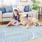 Lahome Abstract Washable Rugs, 4x6 Blue Rug for Bedroom Nursery Soft Non Slip Modern Living Room Rug, Ultra-Thin Non-Shedding Throw Carpet for Entryway Kitchen Office(4'x6',Blue/White)