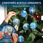 Vercraft 6 Pcs Winter Hanging Ornament Snowman Glass Style Christmas Tree Decoration Xmas Round Window Hanging Art Santa Claus Acrylic Ornament Deer Christmas Decorations
