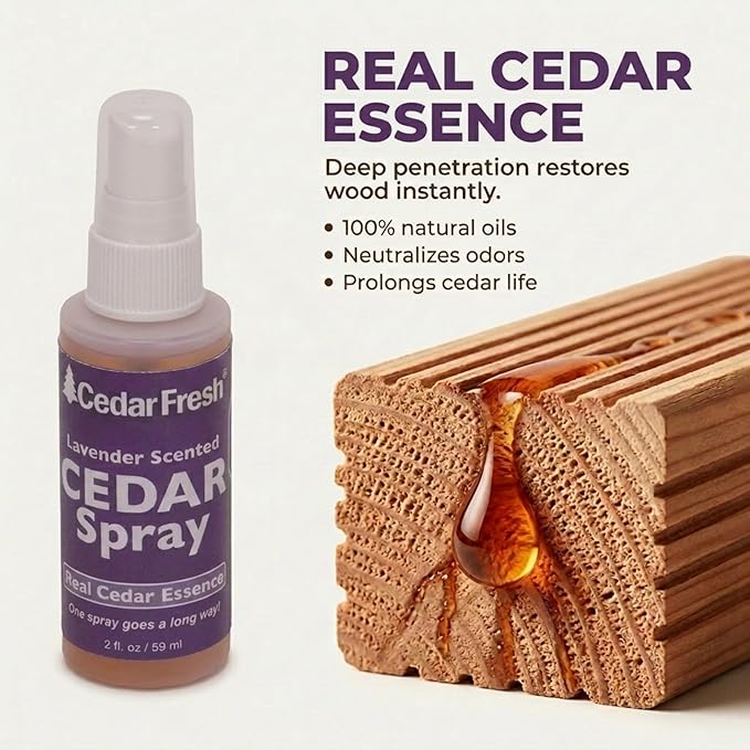Household Essentials CedarFresh Lavender Cedar Power Spray, 2-Ounce Concentrated Essence for Blocks, Hangers, Closets, Drawers, Chests & Wardrobe Freshening