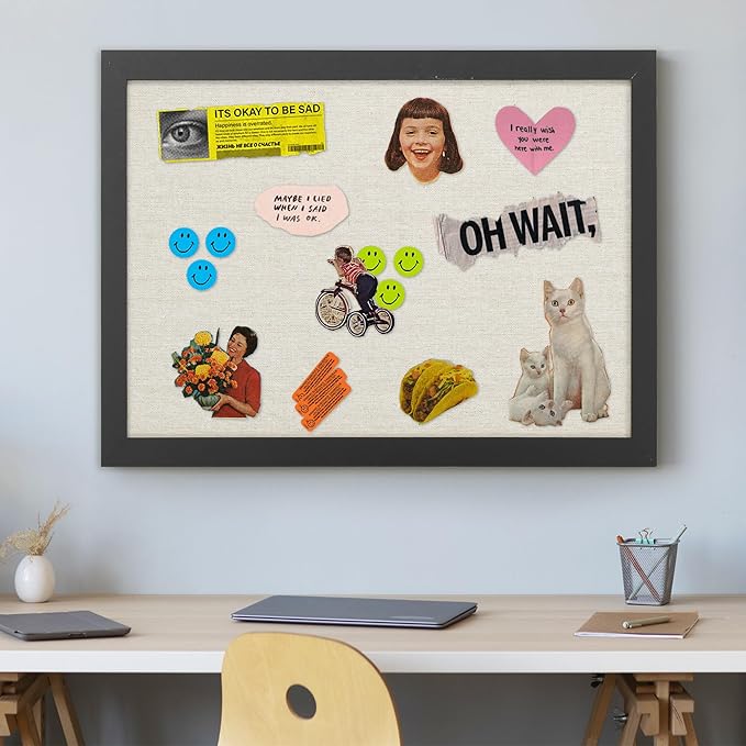 AKTOP Cork Board Bulletin Board with Linen 20" X 30", Large Framed Corkboard for Wall, Hanging Pin Board Picture Board for Home Office Decor, Cute Vision Board with Pushpins (Vintage Black)