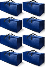 Cosy Family 8 Pack Heavy Duty Extra Large Moving Bags with Backpack Straps - Strong Handles & Zippers, Storage Totes For Space Saving, Fold Flat, Alternative to Moving Box (Set of 8, Blue)