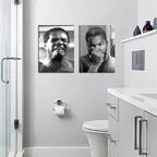 Framed Funny Bathroom Canvas Wall Art Set of 2 - Black and White Vintage Comedy Movies Posters, Funny Toilet Humour Smell Wall Decor Prints for Bathroom Decor 16x24in