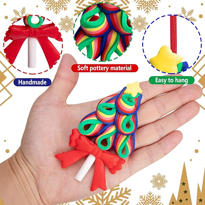 Codree 8 Pcs Rainbow Candy Cane Lollipop Ornaments - Hanging Polymer Clay Decorations for Christmas Tree, Xmas Party