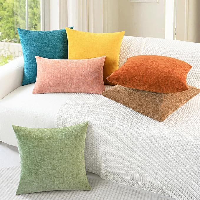 CaliTime Throw Pillow Covers Decorative 16 X 26 Inches Pack of 2 Cozy Chenille Cushion Cases for Couch Sofa Bed Living Room Home Sage Green