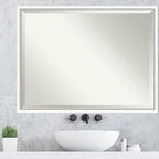Amanti Art White Wall Mirror 32x42 Morgan White Silver Rectangle Bathroom Mirror for Wall Decor Living Room, X-Large Modern Wood Frame, Hangs Horizonally and Vertically, Bathroom Decor, Beveled Edge