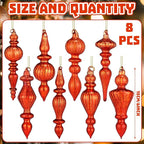 Mifoci 8 Pcs 6 Inch Mercury Glass Finial Christmas Ornaments Hanging Christmas Finials Glass Ornaments Assorted Mercury Decor for Vintage Holiday Xmas Tree Decoration(Copper Orange)