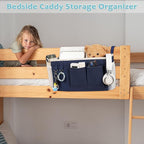 Loghot Bedside Caddy/Bedside Storage Bag Hanging Organizer for Bunk and Hospital Beds,Dorm Rooms Bed Rails,Can be Placed Glasses,Books,Mobile Phones,Keys (Navy Blue)