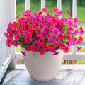 Artificial Flowers for Outdoors, 10 Bundles Fake Plastic Flower Plant, Faux Colorful Silk Morning Glory Eucalyptus for Spring Summer Outside Garden Porch Front Door Decor, Hot Pink Purple