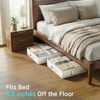 2-Pack Under Bed Storage, 6 Inches Tall Closet Organizers and Storage Bins with Sturdy Sidewalls/Bottom/4 Handles, Beige