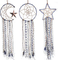 Jetec 3 Pieces Blue Dream Catcher Star Moon Sun Handmade Feather Dreamcatcher Wall Decor for Bedroom Nursery Wall Hanging Home Spring Decoration Festival Gift