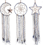 Jetec 3 Pieces Blue Dream Catcher Star Moon Sun Handmade Feather Dreamcatcher Wall Decor for Bedroom Nursery Wall Hanging Home Spring Decoration Festival Gift