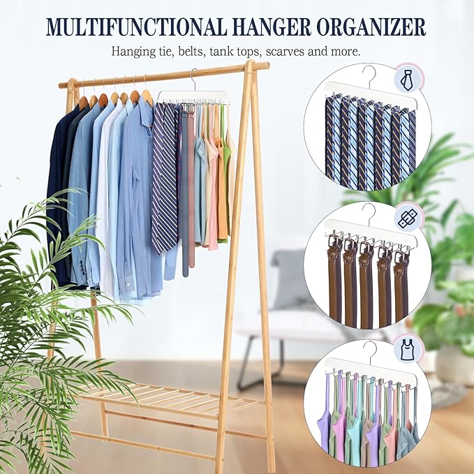 Tie Rack Belt Hanger for Closet Fitnice Upgraded Non Slip Tie Hanger Space Saving with 20 Foldable Hooks Wooden Belt Tie Organizer for Tank Tops Bras Cami Scarves