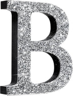 Qunclay 5.7" Silver Crystal Diamond Bling Letters Crushed Diamond Decoration Wooden Glitter Letter with Screw and Hooks Rhinestone Gift for Wedding Y2k Mcbling Bedroom Wall Decor (Letter B)
