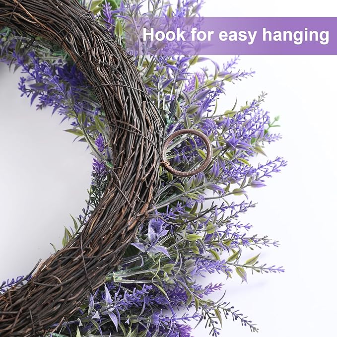 26" Lavender & Eucalyptus Wreath for Front Door - All Season Artificial Wreath for Spring and Summer, Indoor Outdoor Wall, Porch, Window, Rustic Farmhouse Home Decor