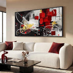 Extra Large Framed Red Black and White Abstract Wall Art for Living Room, Modern Canvas Prints Horizontal Artwork for Walls, Red Gold Geometric Pictures for Dining Bedroom Hallway Wall Decor 30x60 In