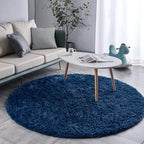 FJZFING Navy Blue Round Rug Ultra-Soft Plush Modern 5x5 Circle Area Rug for Kid's Bedroom, Fluffy Shag Circular Rug for Nursery Room, Non-Slip Home Decor Cute Navy Blue Carpet for Teen's Room