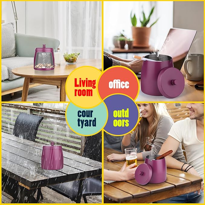 Smokeless Ashtrays For Cigarettes Indoor, Ash Tray Sets for Cigarettes Outdoor Ashtrays for Patio (Purple, Medium)
