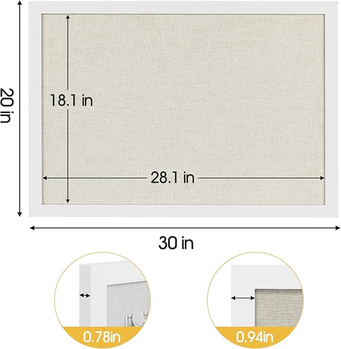 AKTOP 2 Pack White Cork Bulletin Board with Linen 20" X 30", Large Framed Corkboard for Wall, Hanging Pin Board Picture Board for Home Office Decor, Cute Vision Board with Pushpins