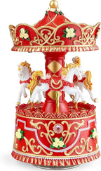 Christmas Carousel Music Box with Lights, Rotating Wind Up Musical Merry-Go-Round Figurine, Hand Painted Holiday Collectible Decor, Plays Jingle Bells, Gift for Kids, Girls, Women