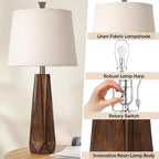 WIHTU 3 Color Temperature Table Lamps Set of 2, Beside Lamp with Linen Shade, 27'' Wood Grain Color Modern Table Lamp for Living Room, Resin Desk Lamp for Nightstands Bedroom Decor (2 Bulbs Included)