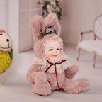 8 Inch Rabbit Hand-Painted Porcelain Face Doll with Plush ＆ Acrylic Cotton Body, Mini Kawaii High-Color Makeup Ceramic Doll for Room Decor, Birthday Gifts, Collectible，Name Jade