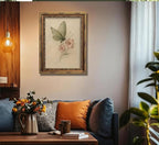 Vintage Gold Framed Wall Art, Retro Butterfly and Pink Flower Oil Painting Canvas Prints, Beige Insect Picture, Rustic Farmhouse Moth Cottagecore Poster Artwork for Living Room Bedroom Bathroom