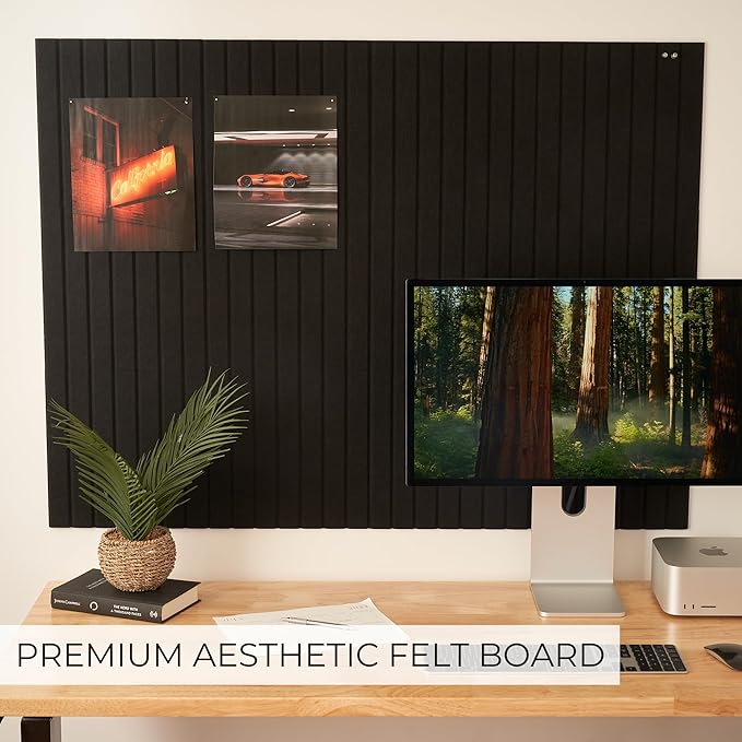 Large Felt Bulletin Board - Stylish Perfectly Sized 35" x 47" Cork Board Alternative for Office & Wall Decor – 12 Customizable Adhesive Tiles w/Golden Pins are Perfect to Display Your Photos