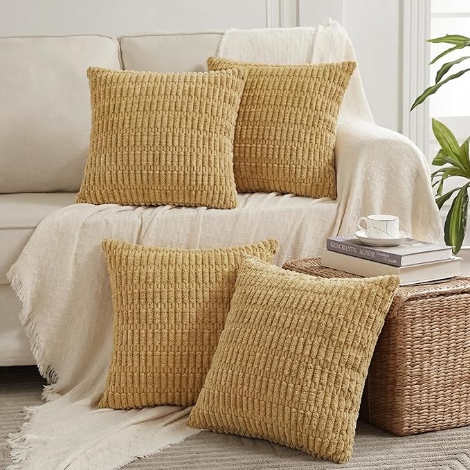 Fancy Homi 4 Packs Decorative Throw Pillow Covers for Living Room Couch Bed, Modern Farmhouse Boho Home Décor Accent Cushion Case, 18" x 18", Mustard Yellow