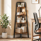 HOOBRO Corner Shelf, 4-Tier Corner Shelf Stand, 53.5" Tall Ladder Bookshelf, Industrial Corner Display Shelf Plant Stand for Living Room, Kitchen, Home Office, Rustic Brown BF144CJ01