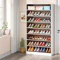 Tribesigns Tall Shoe Cabinet, 9 Tiers 40-45 Pairs Heavy Duty Wood Freestanding Shoe Storage Cabinet, 70.8'' Tall Shoe Cabinet with Open Storage for Entryway (1, White/Brown)