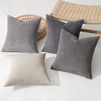MIULEE Pack of 4 Neutral Grey Gradient Decorative Throw Pillow Covers 20x20 Inch Soft Boho Striped Corduroy Pillow Covers Modern Farmhouse Home Decor for Sofa Living Room Couch Bed